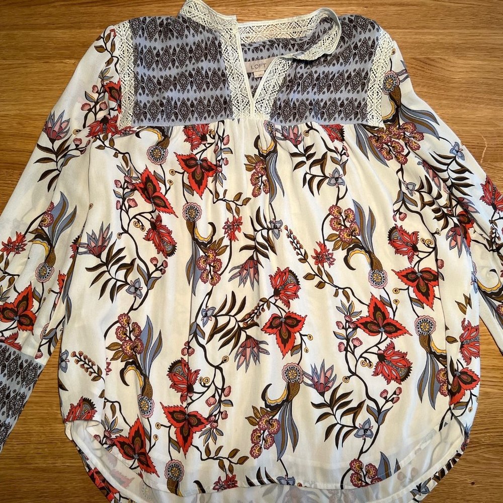 LOFT floral and lace long sleeve top